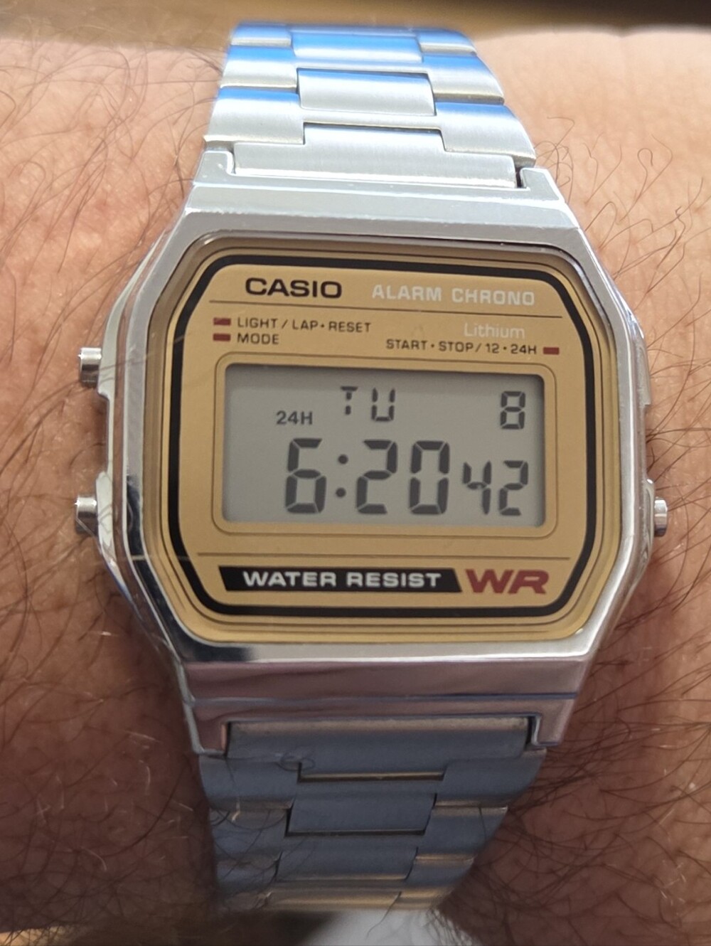 Casio A15WE Silver Watch with Gold Dial and Digital Display